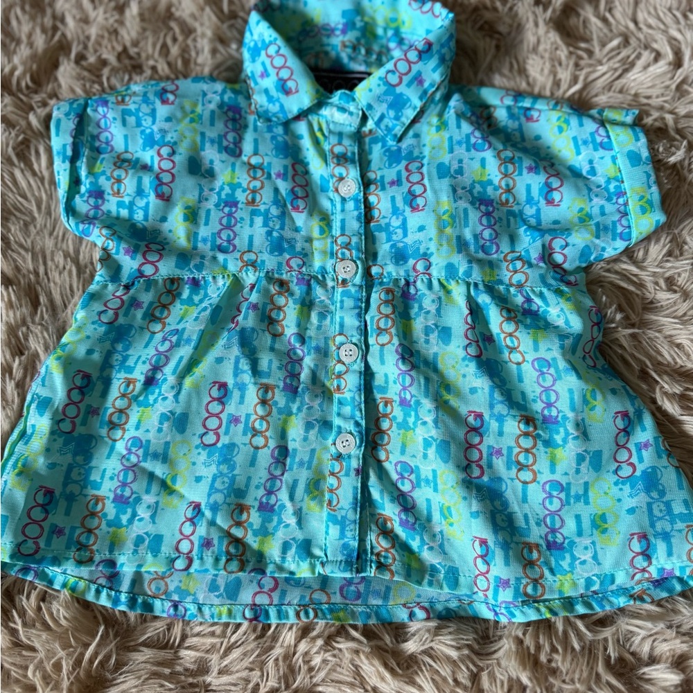 COOGI Kids Blue Button Down Shirt with Multicolor Print